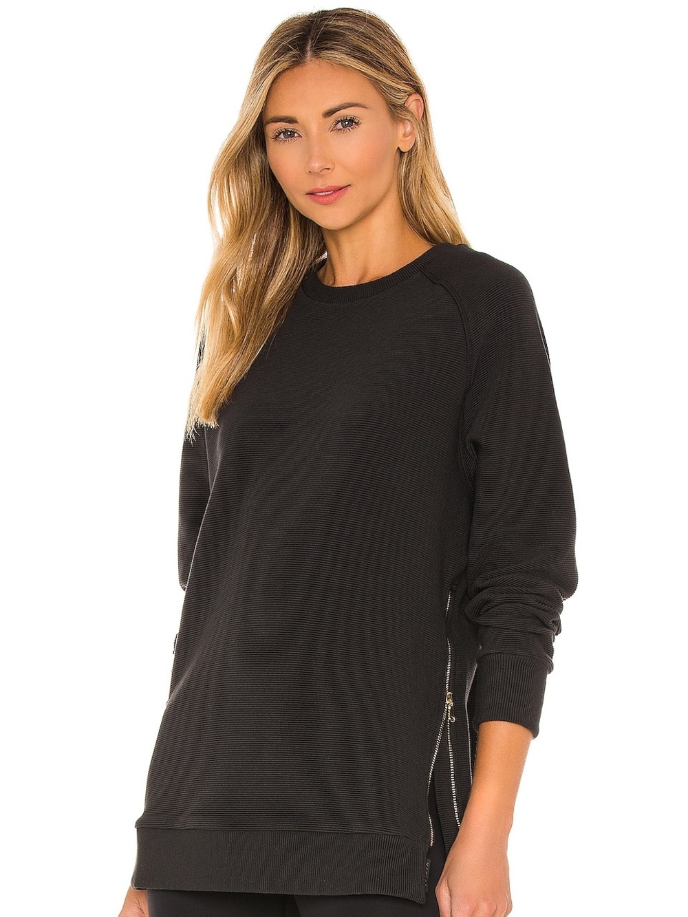 Varley Manning Black Coastal Casual Ribbed Longsleeve Pullover Small